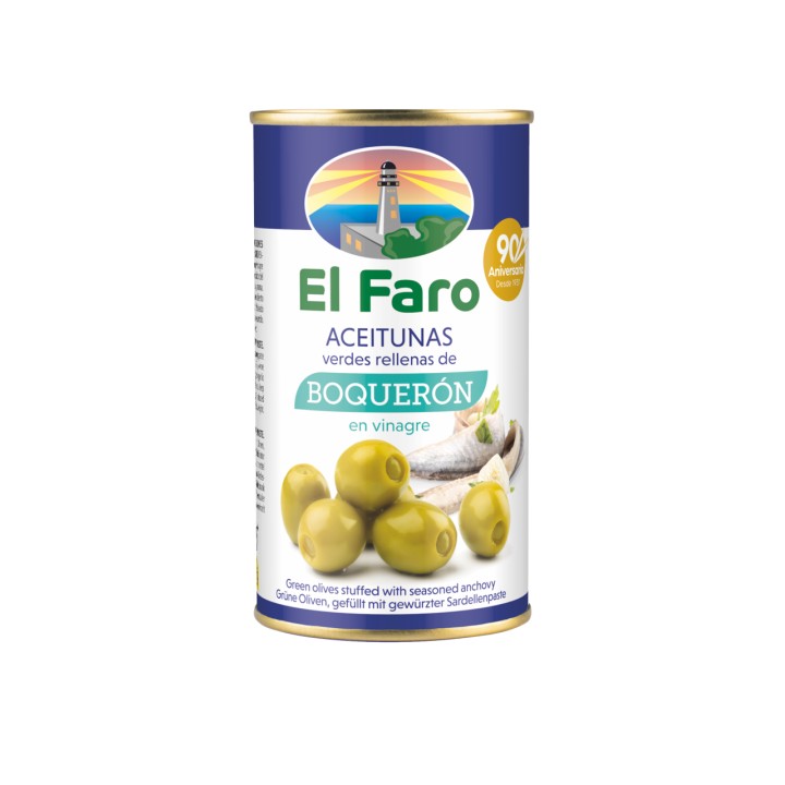Green Manzanilla Olives with Boqueron (white Anchovy), 350g