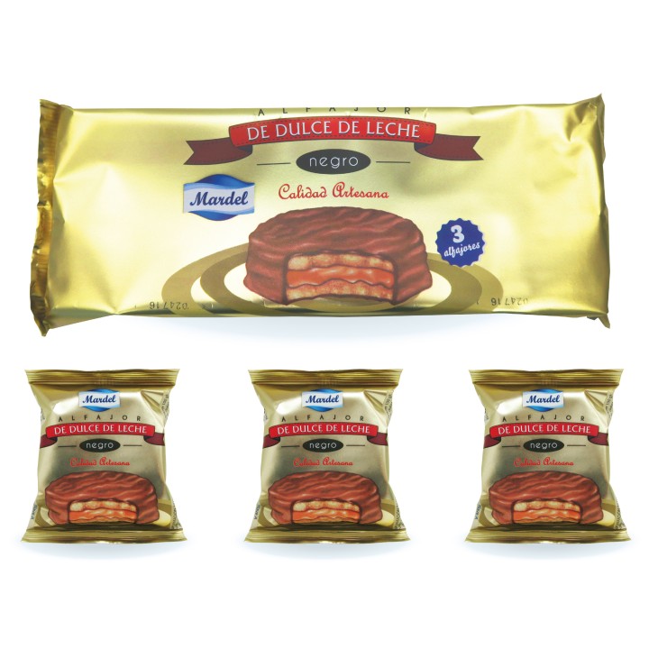 Mardel Alfajores with Dulce de Leche, Dark Chocolate Coated (3 x 50g)