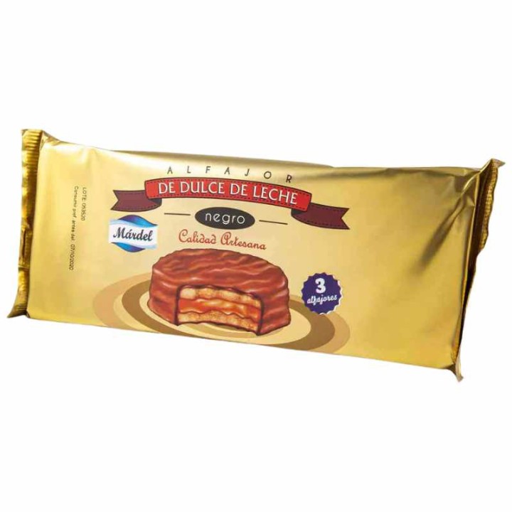 Mardel Alfajores with Dulce de Leche, Dark Chocolate Coated (3 x 50g)