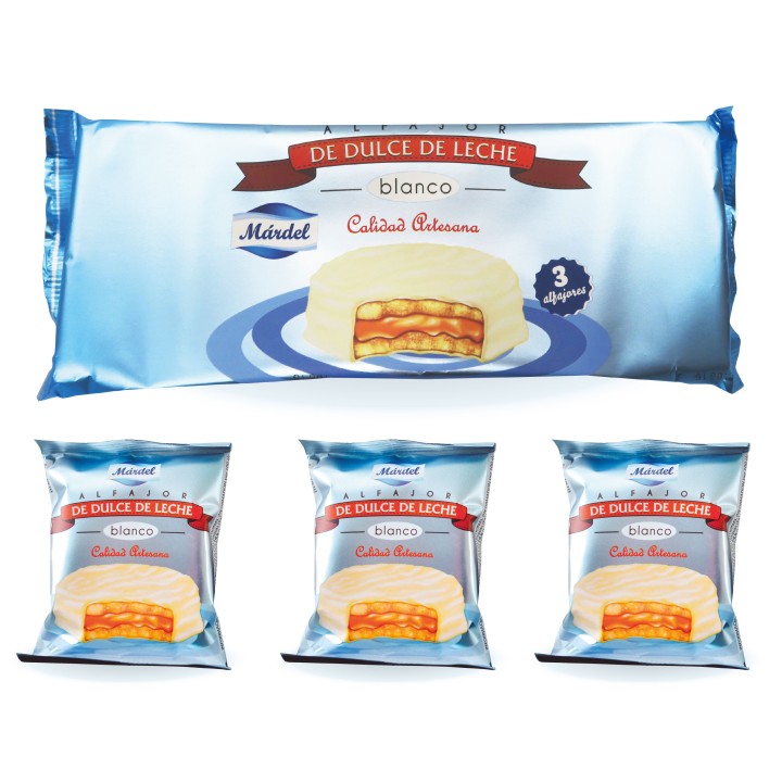 Mardel Alfajores Chocolate Blanco - White Chocolate, Pack of 3 x 50 gr