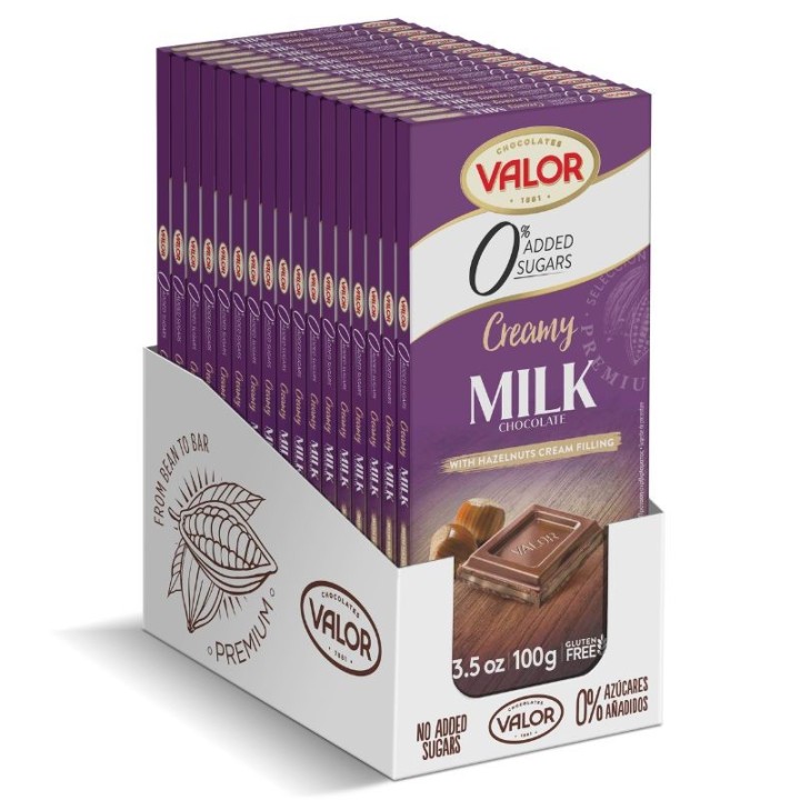Valor Sugar-Free Milk Chocolate With Hazelnut Cream Bar,100g