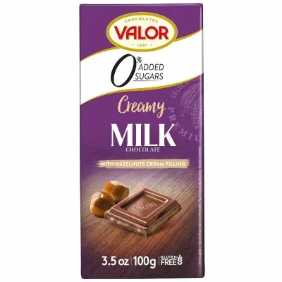 Valor Sugar-Free Milk Chocolate With Hazelnut Cream Bar,100g