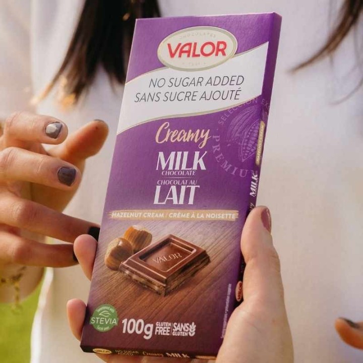 Valor Sugar-Free Milk Chocolate With Hazelnut Cream Bar,100g