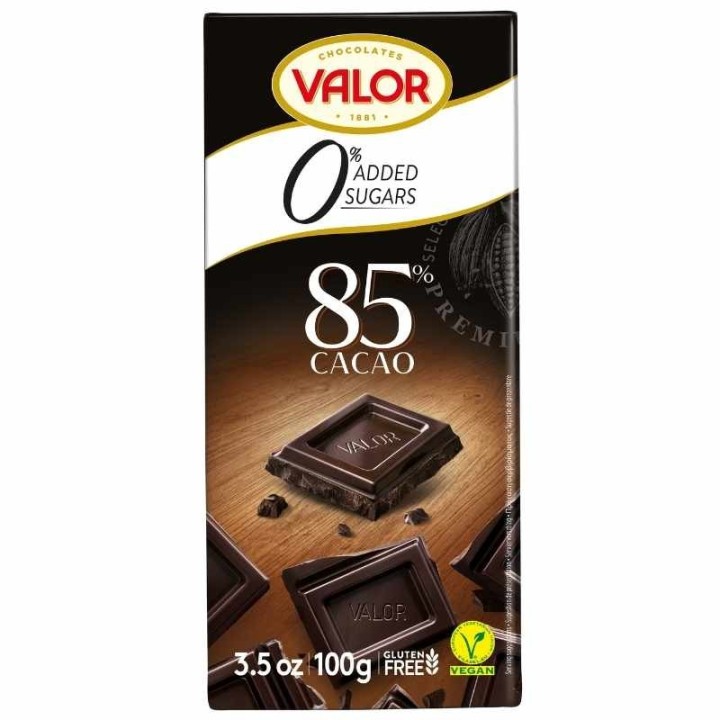 Valor Sugar-Free 85% Dark Chocolate Bar, 100g