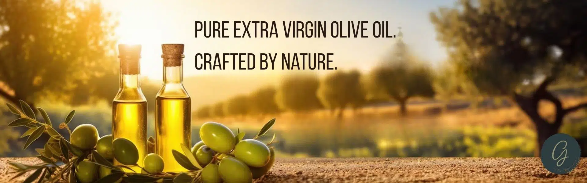 Extra virgin olive oil bottles with fresh olives in Spanish countryside