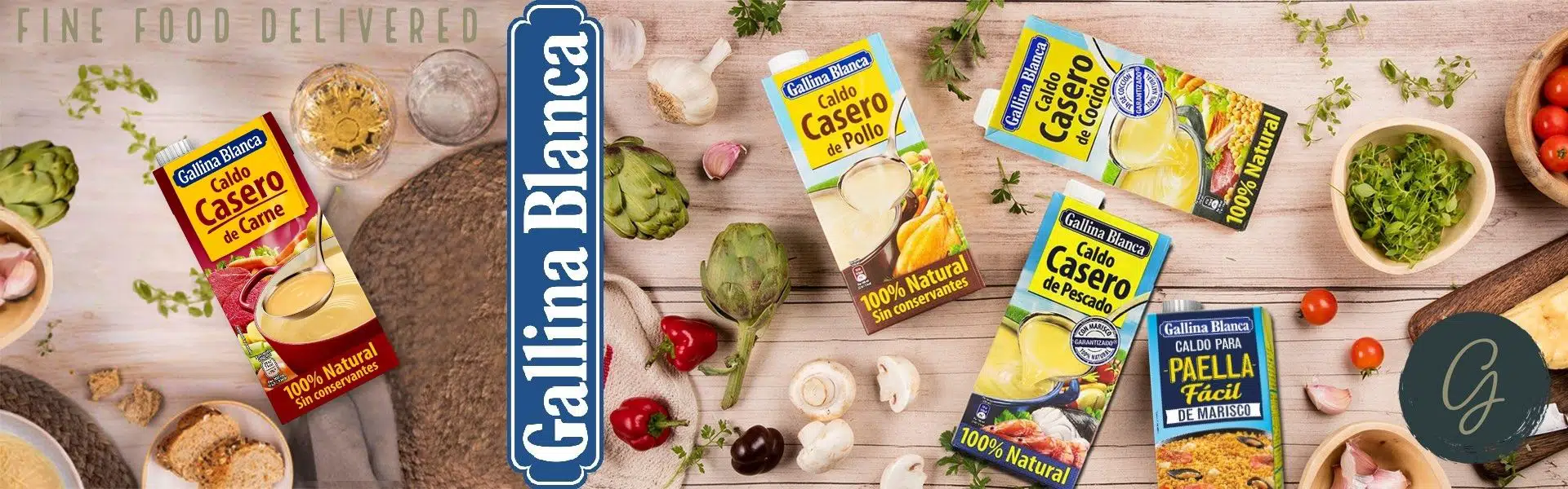 Gallina Blanca stock cartons with vegetables and Spanish cooking ingredients